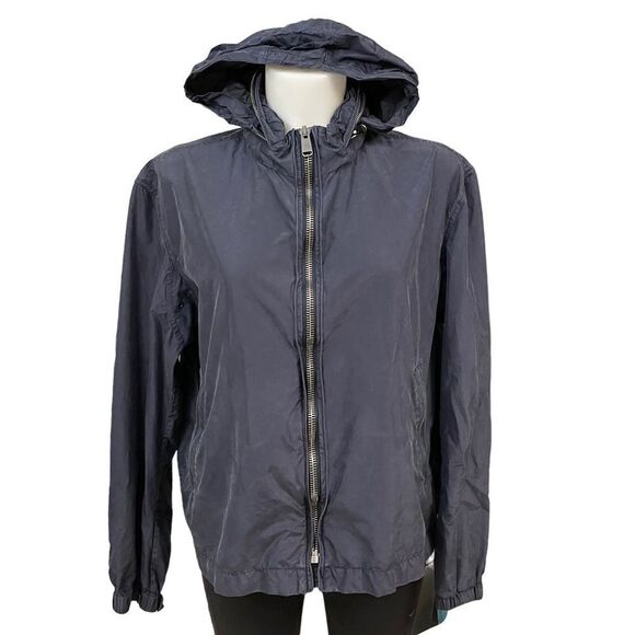 GIEVES & HAWKES WOMEN’s HOODED lightweight Silk basic jacket navy sz medium - Picture 1 of 13